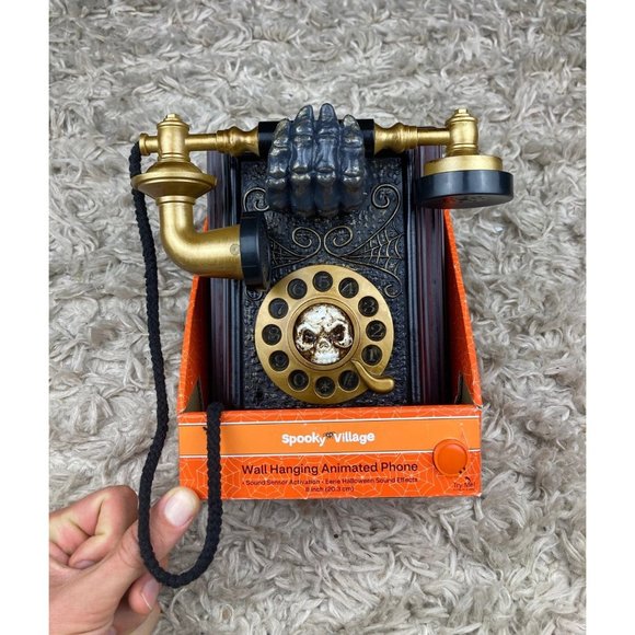Skeleton Halloween Animated Wall Hanging Phone (Spooky Village) - Picture 1 of 6